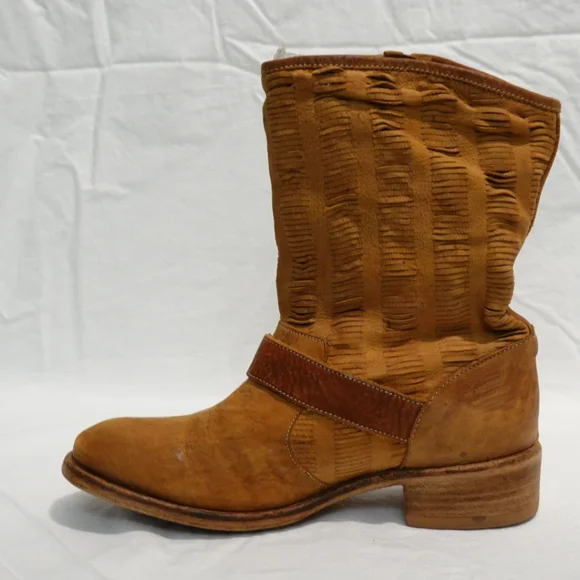 NYLO Distressed Tan Suede Mid-calf Moto Boot - made in Italy, size 38
